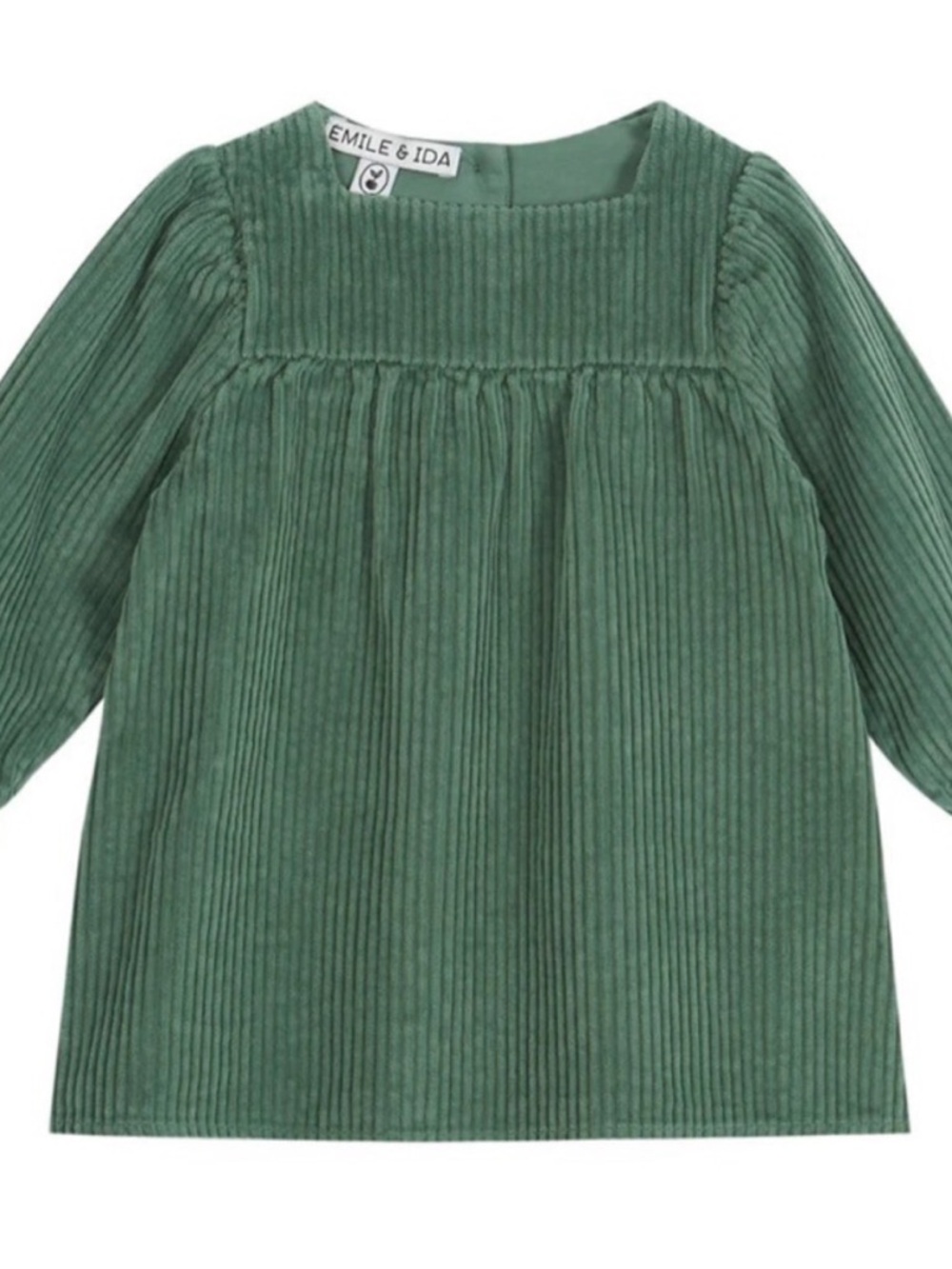 Emile et Ida Green Corduroy Long-Sleeve Girls Dress